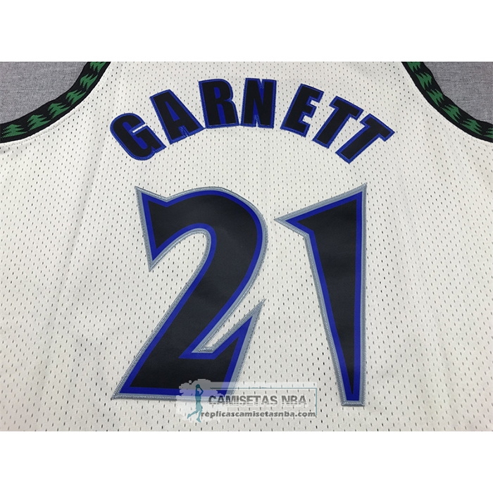 Camiseta Minnesota Timberwolves Kevin Garnett NO 21 Mitchell & Ness Chainstitch Crema
